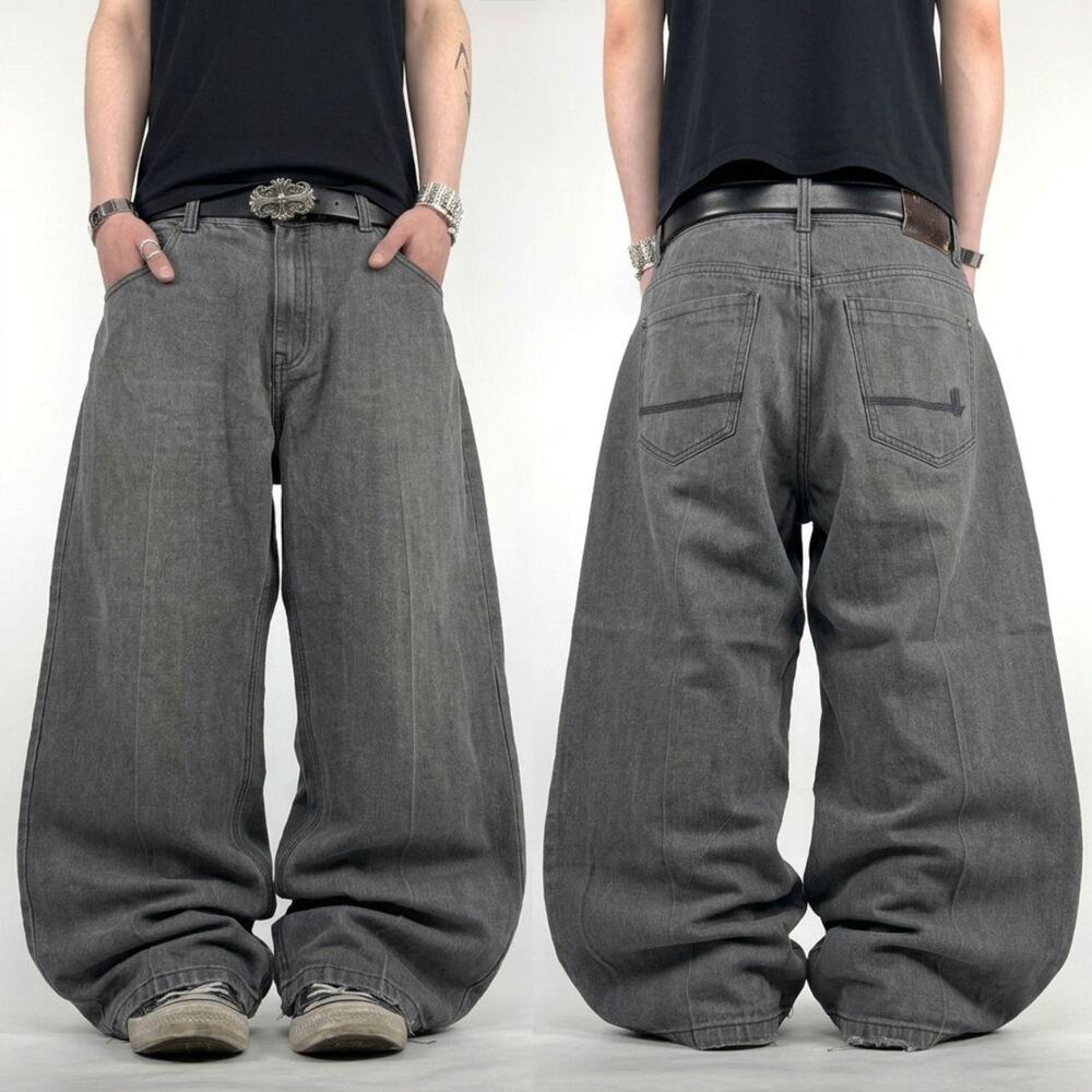 Vintage y2k grunge baggy wide leg skater faded archive embroidered jeans